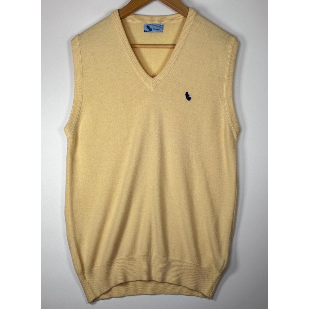 Vintage Spalding Mens V-Neck Sweater Vest Yellow Orlon Acrylic Made in USA L
